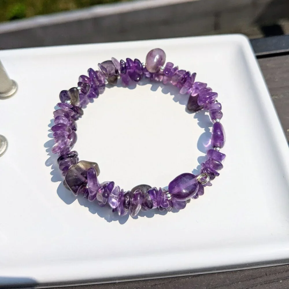 Natural Purple Amethyst Crystal Gemstone Bracelet - Picture 6 of 14